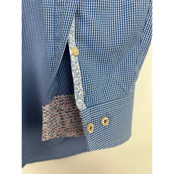 Ted Baker Men's Franks Trim Fit Houndstooth Shirt 100% Cotton Blue Sz 17.5 34/32 - Picture 10 of 15